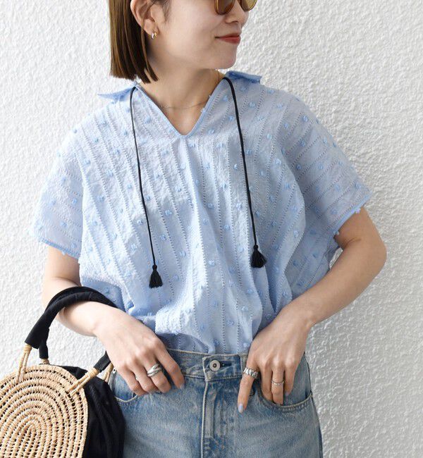 SHIPS any「《予約》SHIPS any:〈洗濯機可能〉ドット ジャカード タッセル スキッパー ブラウス」|シャツ・ブラウス|