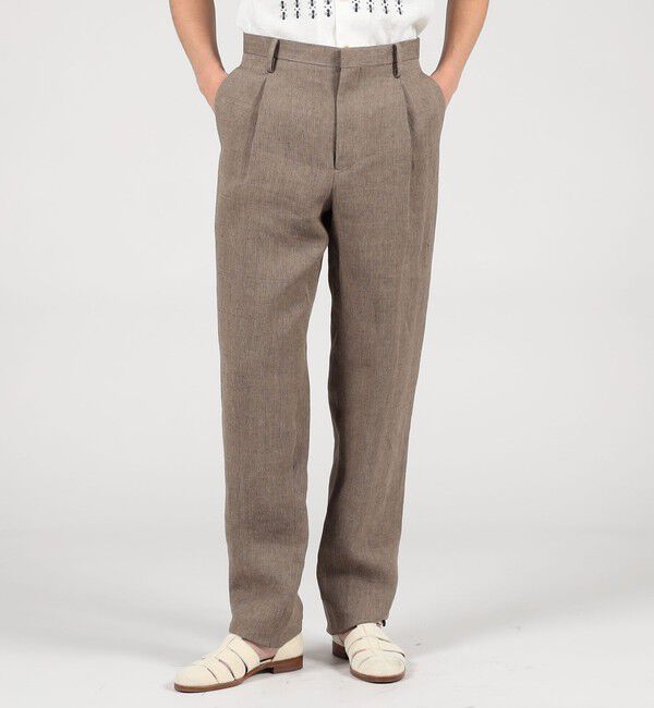 TOMORROWLAND MENS「リネン ヘリンボーン 1プリーツテーパードスラックス」|スラックス|