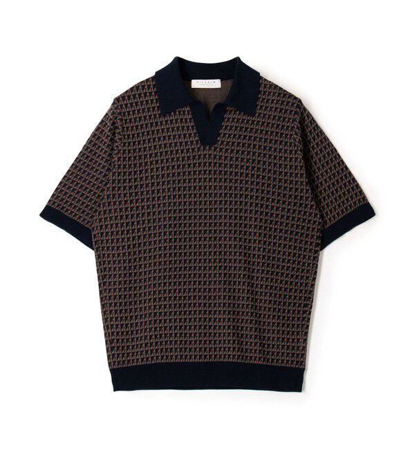 TOMORROWLAND MENS「コットンリネンナイロン ジオメトリック ハーフスリーブ プルオーバーニット」|ニット・セーター|68 ネイビー系