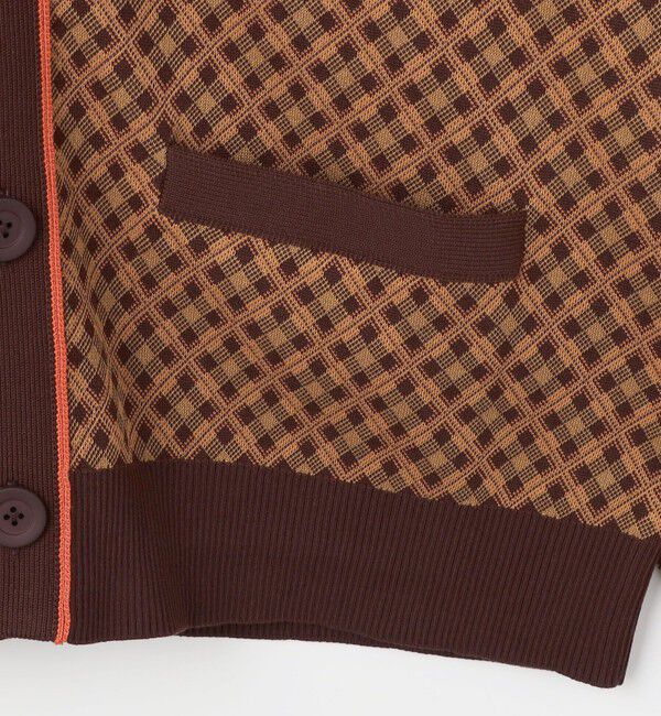 CABaN「コットンポリエステル チェックジャカード Vネックカーディガン」|ニット・セーター|