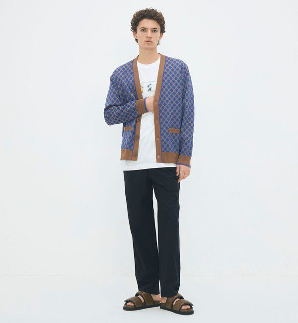 CABaN「コットンポリエステル チェックジャカード Vネックカーディガン」|ニット・セーター|