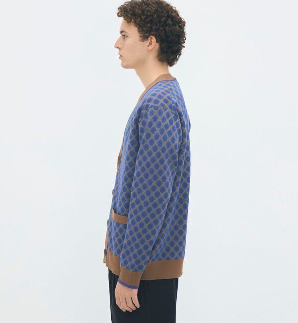 CABaN「コットンポリエステル チェックジャカード Vネックカーディガン」|ニット・セーター|