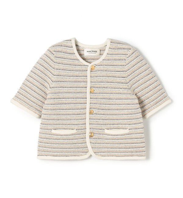 MACPHEE「ジャカードボーダー ハーフスリーブジャケット」|ノーカラージャケット|42 ライトベージュ系