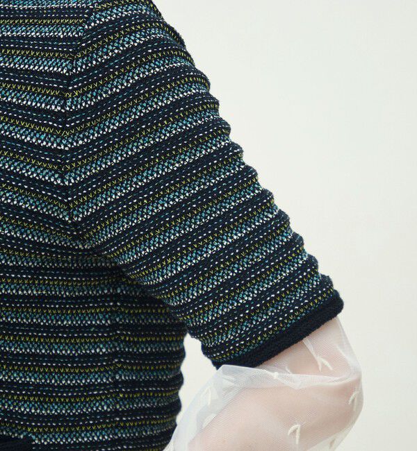 MACPHEE「ジャカードボーダー ハーフスリーブジャケット」|ノーカラージャケット|