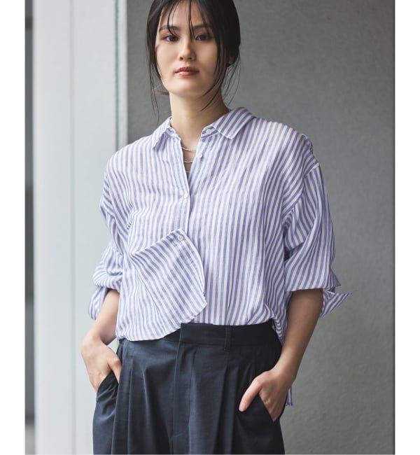 IENA「《新色/WEB限定/追加3》ラミーリヨセルショートシャツ」|シャツ・ブラウス|サックスブルー B