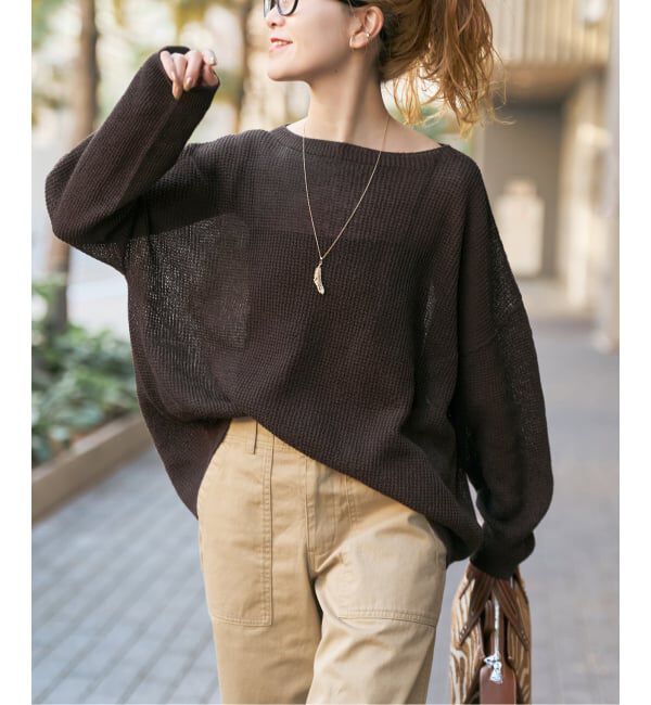 Spick and Span「コットンリネンギマリンクスルーズプルオーバー」|ニット・セーター|ブラウン