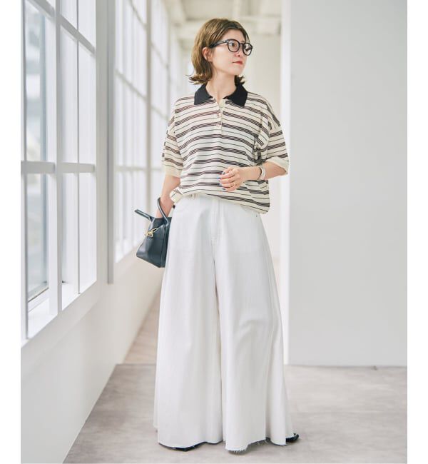 Spick and Span「《予約》シアーマルチボーダーポロシャツニット」|ニット・セーター|