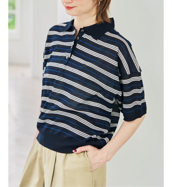 Spick and Span「《予約》シアーマルチボーダーポロシャツニット」|ニット・セーター|