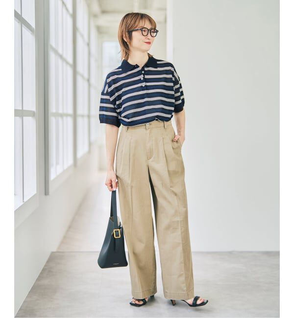 Spick and Span「《予約》シアーマルチボーダーポロシャツニット」|ニット・セーター|