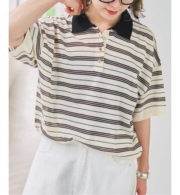 Spick and Span「《予約》シアーマルチボーダーポロシャツニット」|ニット・セーター|