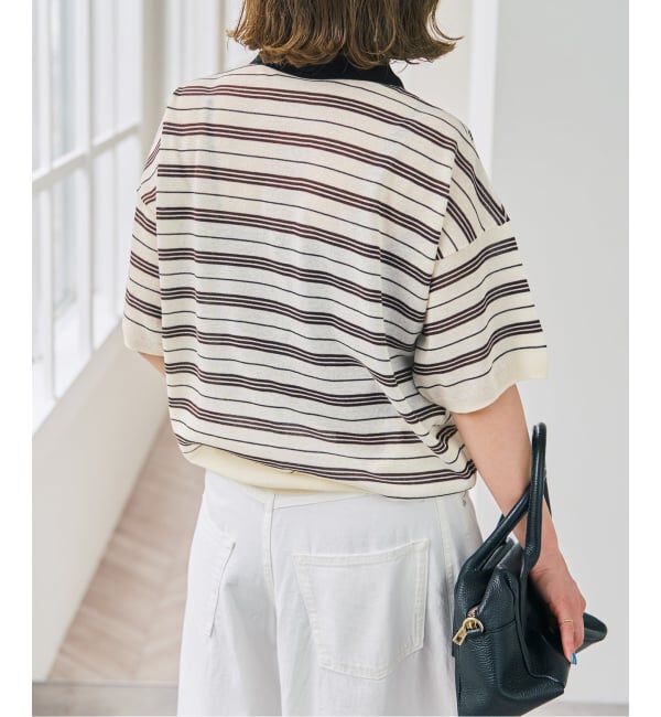 Spick and Span「《予約》シアーマルチボーダーポロシャツニット」|ニット・セーター|