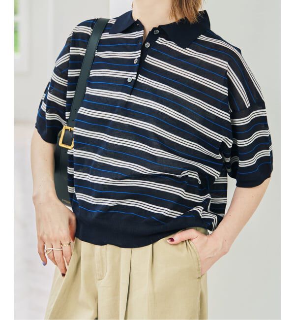 Spick and Span「《予約》シアーマルチボーダーポロシャツニット」|ニット・セーター|