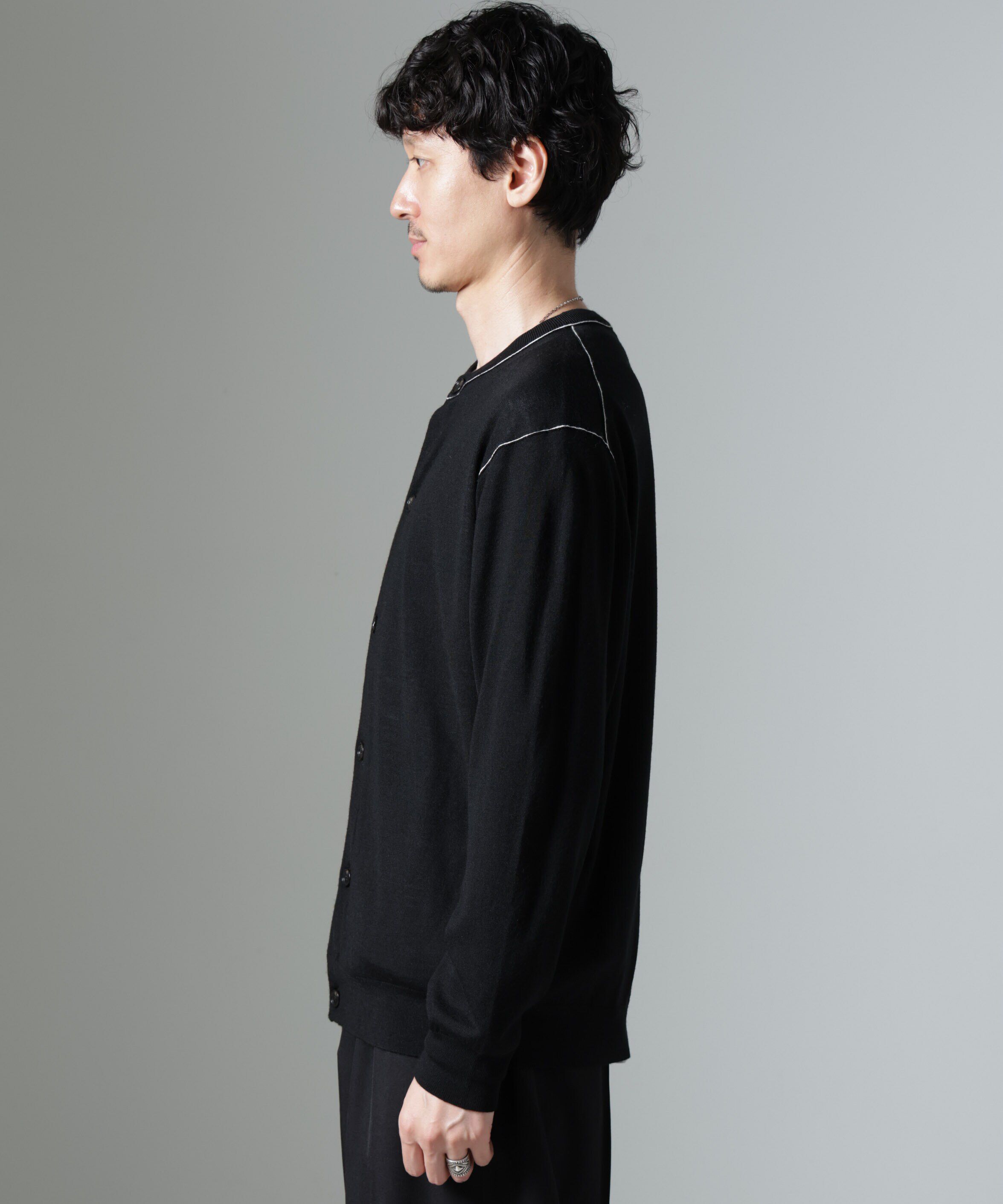 nano･universe「コントラストラインクルーネックカーディガン」|ニット・セーター|