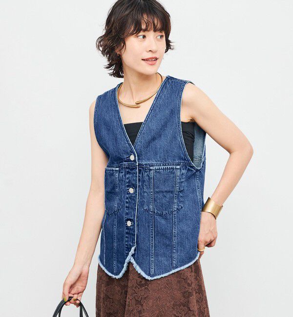 Rie Miller「【RM denim】Vネックデニムベスト」|ベスト・ジレ|