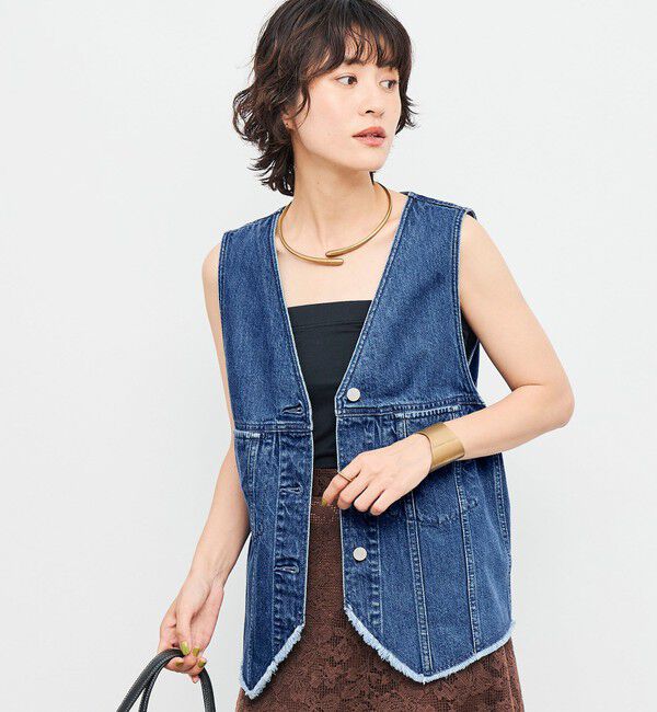 Rie Miller「【RM denim】Vネックデニムベスト」|ベスト・ジレ|