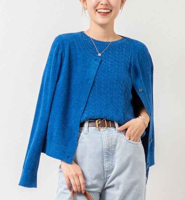 Rie Miller「《手洗い可能》《アンサンブル対応》モールヤーンミニケーブルプルオーバーニット」|ニット・セーター|ブルー
