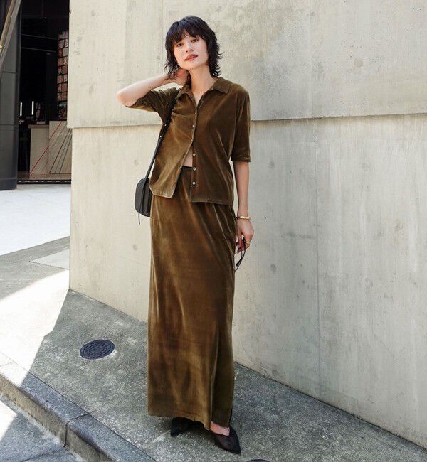 MAQWEL「【MAQWEL/マクウェル】ウォッシャブルベロア半袖シャツ」|シャツ・ブラウス|