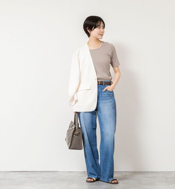 Rie Miller「ウォッシャブルアシンメトリー2WAYリブTシャツ」|Tシャツ・カットソー|