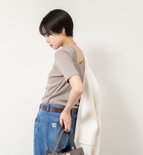 Rie Miller「ウォッシャブルアシンメトリー2WAYリブTシャツ」|Tシャツ・カットソー|