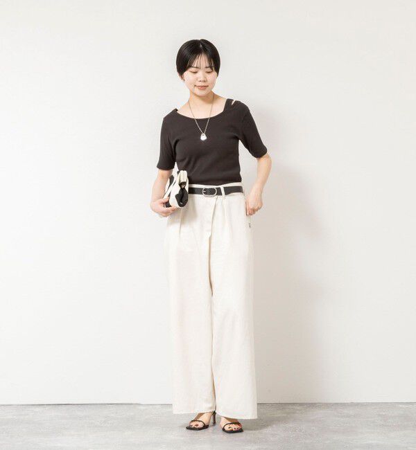 Rie Miller「ウォッシャブルアシンメトリー2WAYリブTシャツ」|Tシャツ・カットソー|