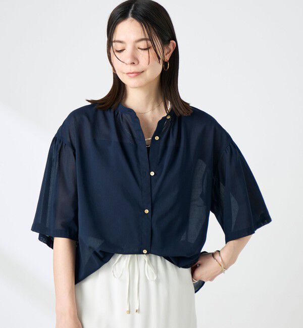NOLLEY'S「ウォッシャブル袖2ＷAYシアーボイルブラウス」|シャツ・ブラウス|ネイビー
