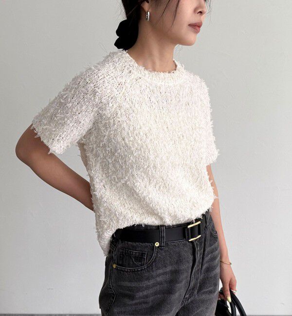 fredy emue「チュールテープ半袖ニットプルオーバー」|ニット・セーター|
