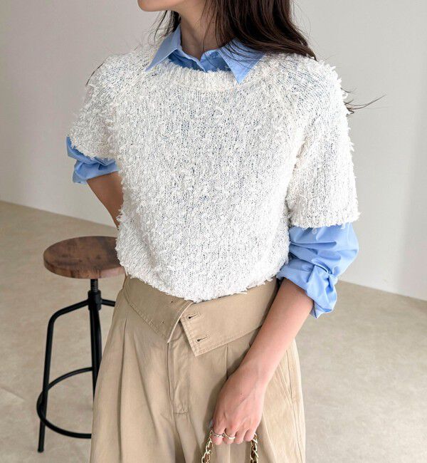 fredy emue「チュールテープ半袖ニットプルオーバー」|ニット・セーター|