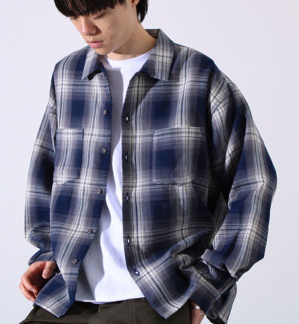 GLOSTER「【残暑にも快適なさらっとシャツ】ワッフルチェック ロングスリーブシャツ オンブレチェック」|シャツ・ブラウス|