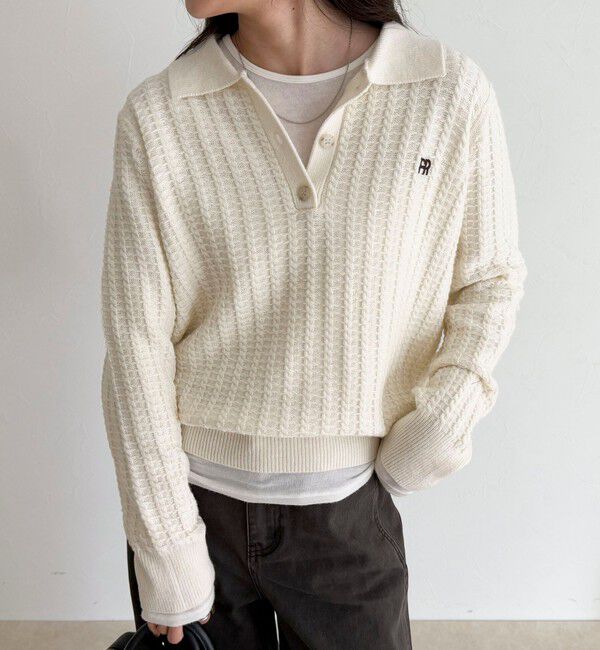 fredy emue「FR刺繍ケーブル柄ポロ衿ニットプルオーバー」|ニット・セーター|