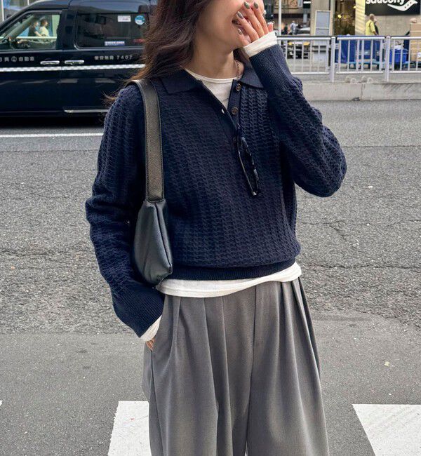 fredy emue「FR刺繍ケーブル柄ポロ衿ニットプルオーバー」|ニット・セーター|