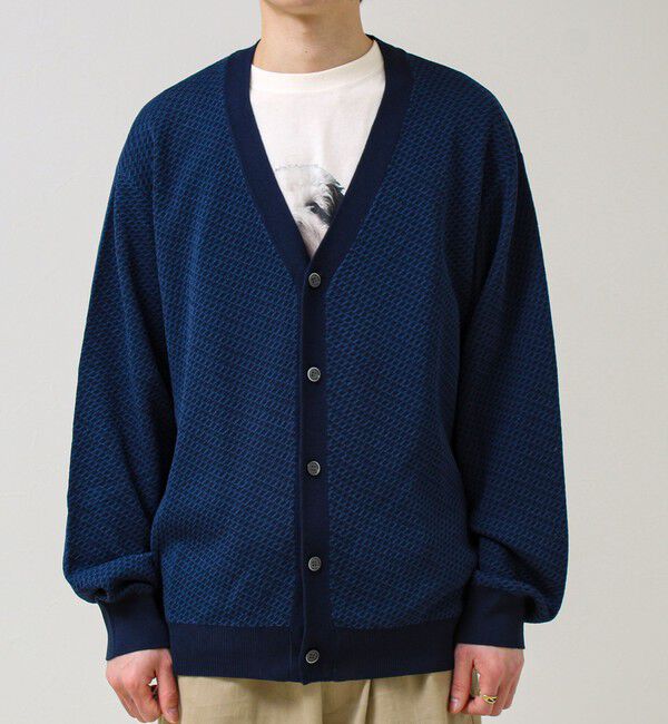 GLOSTER「【シャリ感で軽やか】バーズアイVネック crunchyカーデ」|カーディガン|