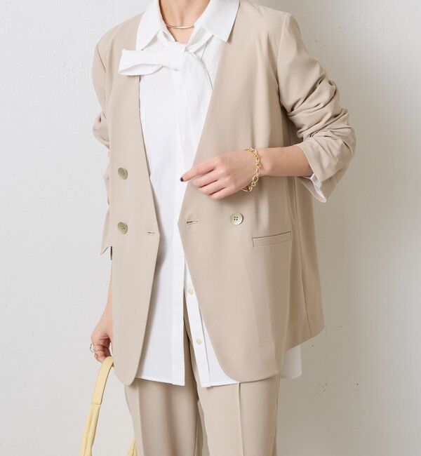  「《自宅で洗える》ジャージノーカラーダブルジャケット/セレモニー」|スーツ|