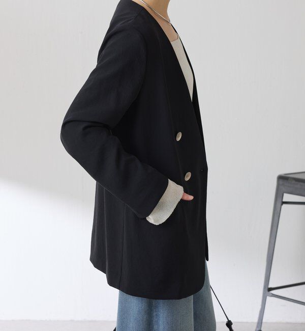  「《自宅で洗える》ジャージノーカラーダブルジャケット/セレモニー」|スーツ|