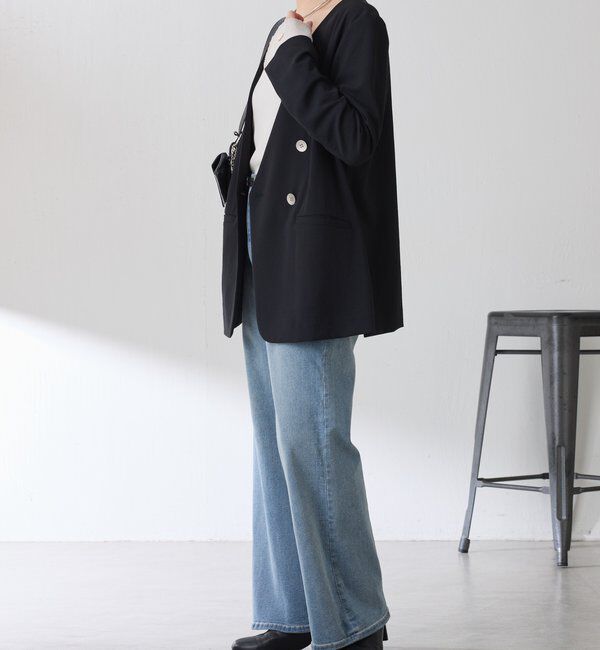  「《自宅で洗える》ジャージノーカラーダブルジャケット/セレモニー」|スーツ|