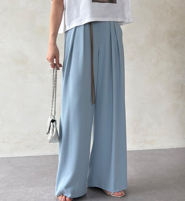  「【累計販売数3万枚突破/21色4サイズ展開！】タックワイドパンツ」|チノ|サックスブルー