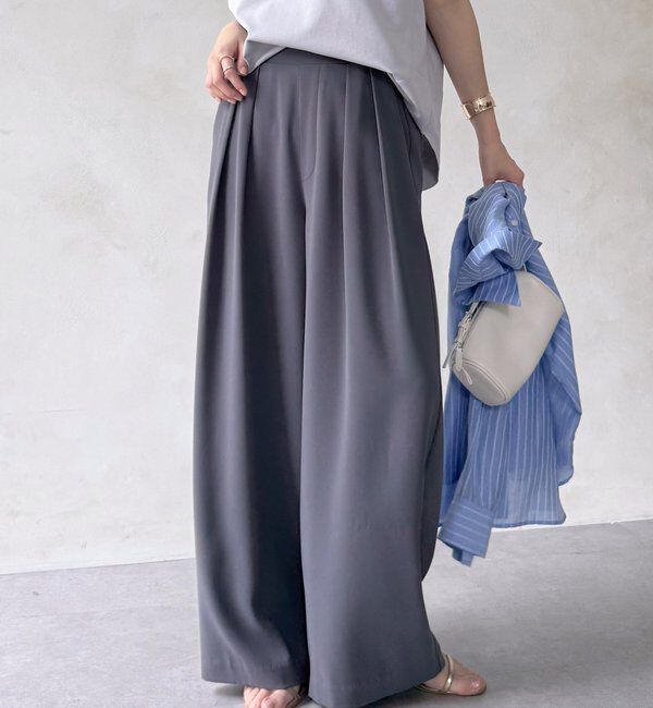  「【累計販売数3万枚突破/21色4サイズ展開！】タックワイドパンツ」|チノ|チャコールグレー