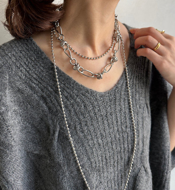  「ボリュームミックスチェーンネックレス」|ネックレス|シルバー