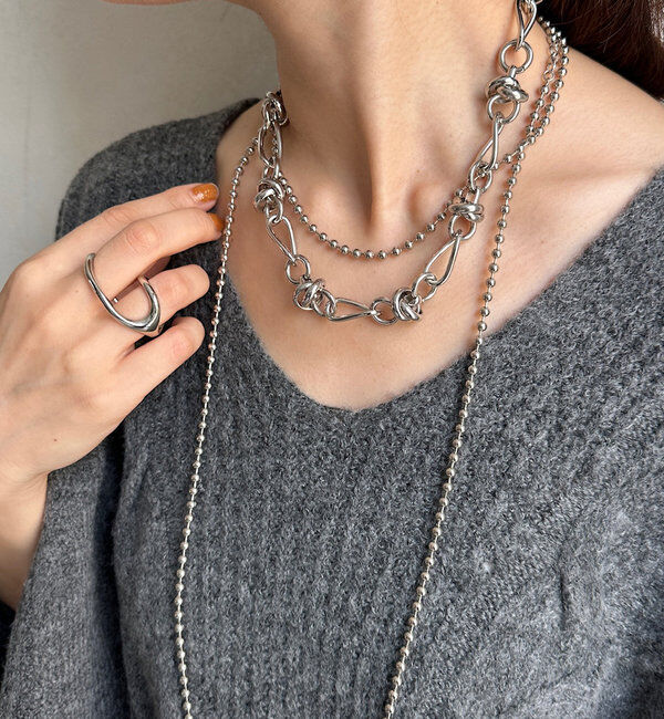  「ボリュームミックスチェーンネックレス」|ネックレス|