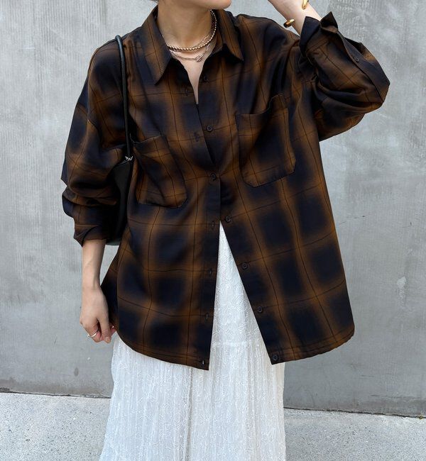  「オンブレチェックドロストシャツ」|シャツ・ブラウス|ネイビー