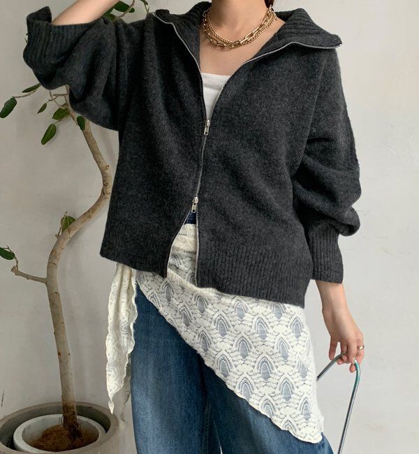  「【WEB限定】ダブルジップニットブルゾン」|カーディガン|