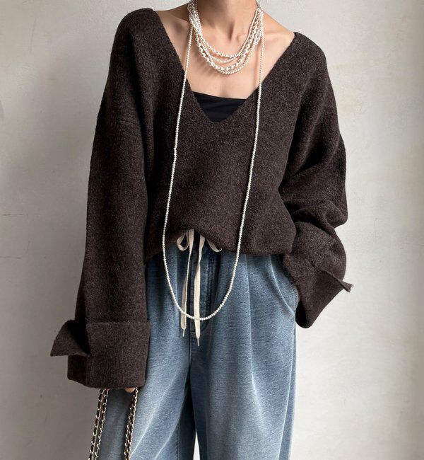  「【WEB限定】深Vワイドスリーブプルオーバー」|ニット・セーター|