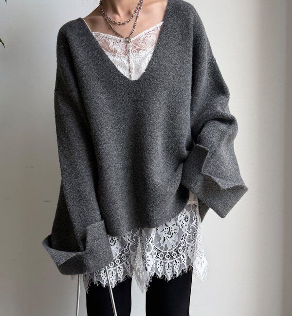  「【WEB限定】深Vワイドスリーブプルオーバー」|ニット・セーター|