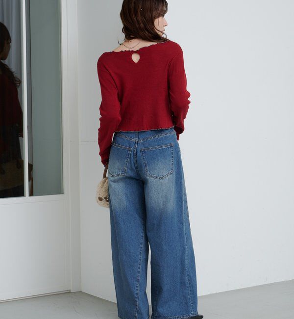  「【2サイズ展開/低身長サイズ/ウエスト調節可】カーブステッチデニム」|デニム|