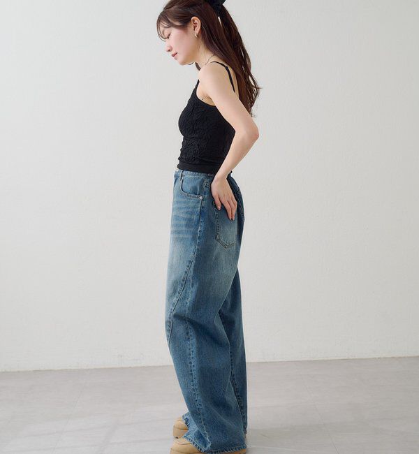  「【2サイズ展開/低身長サイズ/ウエスト調節可】カーブステッチデニム」|デニム|