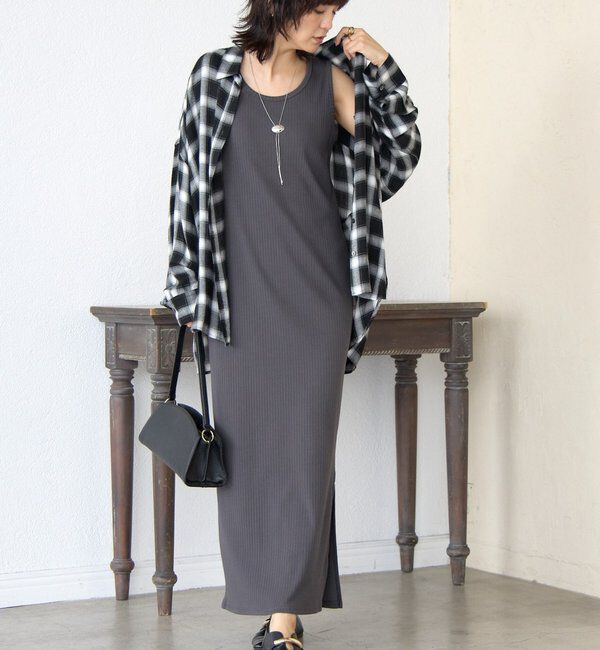  「【マイナス3kg/レビュー高評価☆】2WAYリブタンクワンピース」|ワンピース|チャコールグレー