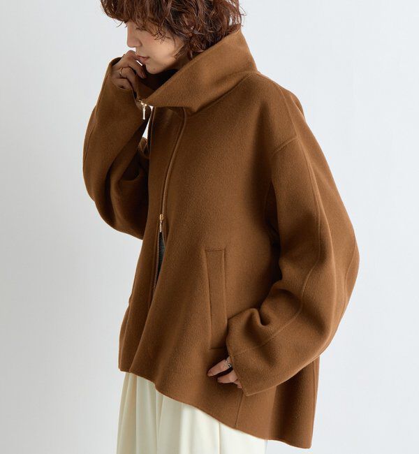  「【ハンサムな着こなしに】スタンドZIPリバーコート」|その他|キャメル