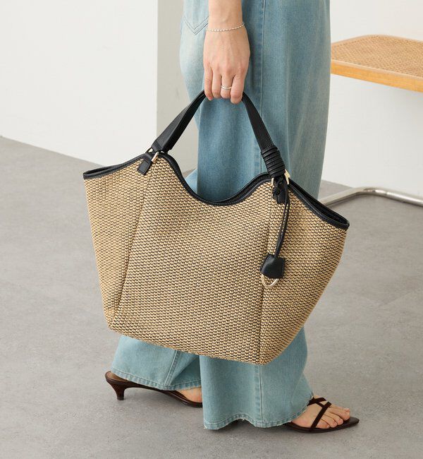  「【実用性抜群】レザーパイピングラージトート」|クラッチバッグ|ブラック