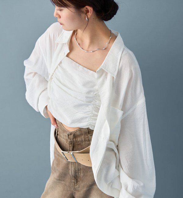  「【着こなし豊富◎】チェックビスチェSETビッグシャツ」|シャツ・ブラウス|オフホワイト