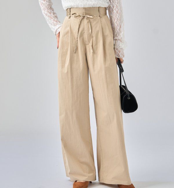  「サテンベルトパンツ」|チノ|ベージュ