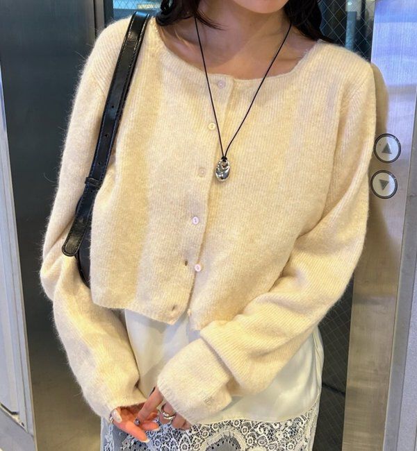  「スクエアネックニットカーディガン」|カーディガン|